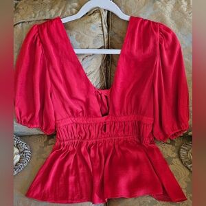NWOT Dolan by Anthropologie red shirt with puffy sleeves
